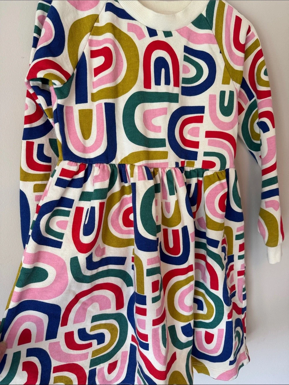 Girls Multicolor Geometric Print Long Sleeve Dress